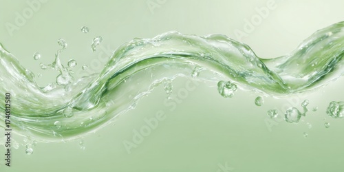 Refreshing splash of vibrant green liquid with glistening bubbles for a sense of natural purity, ideal for health, wellness, and eco-friendly campaigns