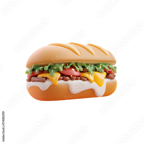 hot dog with mustard 3d style on transparent background