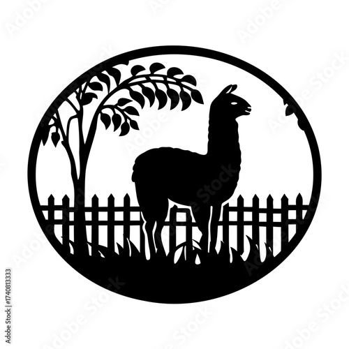 Llama standing gracefully in a peaceful and picturesque black and white landscape