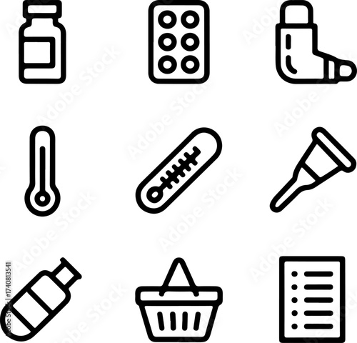 Collection of Healthcare and Medical Iconography with Clinical Instruments and Devices