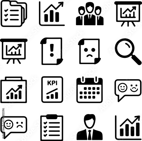 Business Analytics Icons Set with Financial Charts and Human Resources Symbols