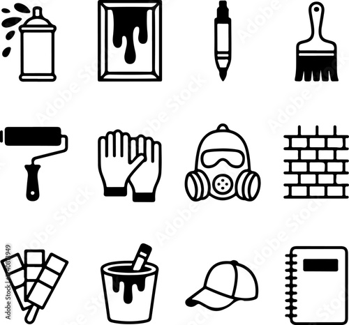 Set of artistic and creative tools and supplies for drawing and painting