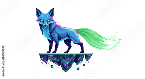 Striking geometric fox illustration with neon accents, perfect for modern designs and vibrant creative projects that need a touch of futuristic flair
