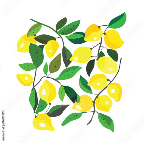 Lemons with leaves graphic background - vector design