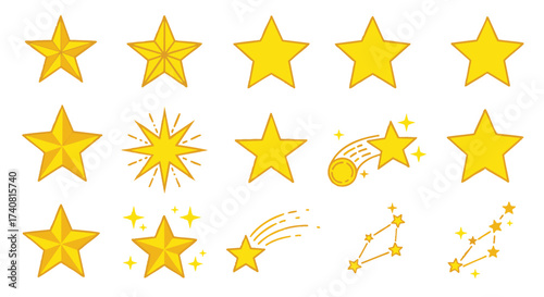 Collection of Golden Stars Shining Designs for Festive Celebrations and Awards