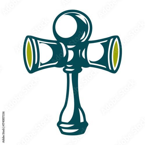 Stylized Kendama Illustration, Japanese Skill Toy Kendama Japan Ball catching on a spike within a wooden cup