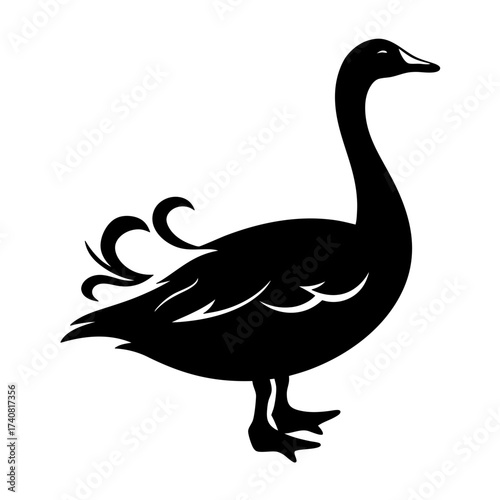 Black and White Graphic Illustration of a Majestic Goose or Duck