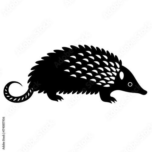 Stylized silhouette of an echidna animal with simple design elements illustration