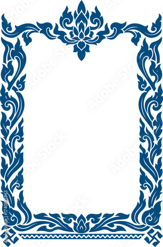 Elegant Thai Ornament Frame vector with Lotus Motif, Elegant Floral frame with Intricate Leaf and Bloom, border corner decoration design, glass frame design, tiles, mosaic, Islamic border decoration.