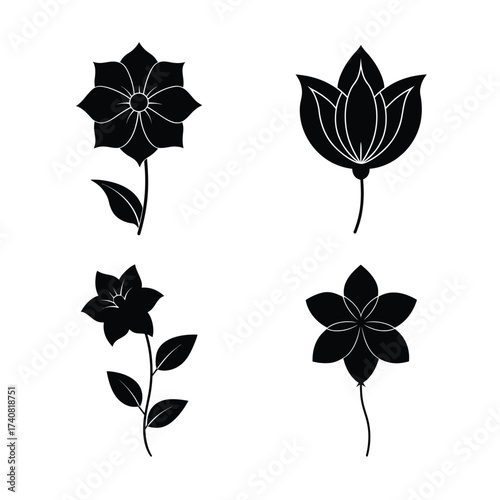 Starflower silhouette icons collection for botanical and nature design