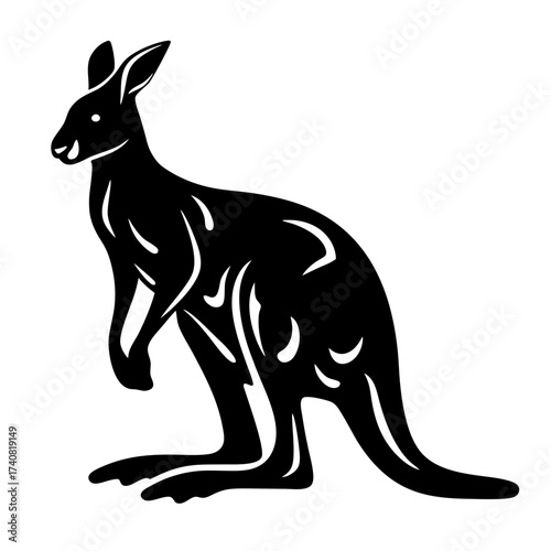 Stylized Black Silhouette Illustration of an Australian Kangaroo on White Background