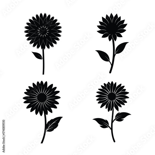 Sunflower icons collection for floral and botanical design