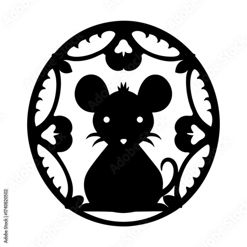 Elegant Black Silhouette of a Mouse with Intricate Circular Design Around