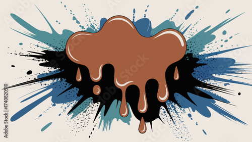 Abstract Brown Blob Drip with Black and Blue Splatter Background Illustration Creative Design Artwork Backdrop Wallpaper
