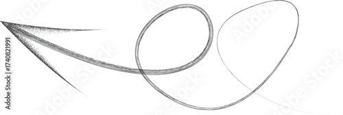 Curved arrow .Graffiti spiral line art design . Looped grungy arrow logo . Spray effect .Grunge curly arrow . Distressed element .Grunge swirly arrow vector. Spray paint curve direction design.