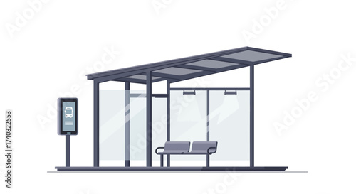 Modern Bus Stop with Sign and Seating Area.