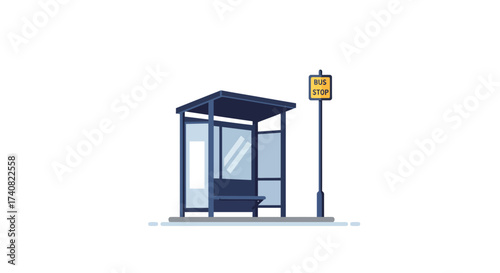 Isolated Bus Stop with Bench and Sign.
