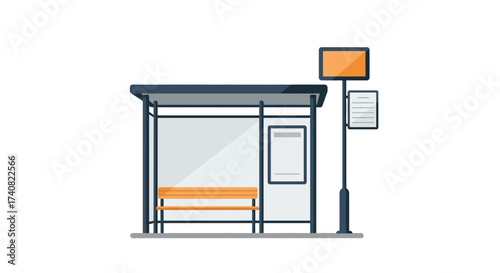 Isolated Bus Stop with Bench and Signage Illustration.