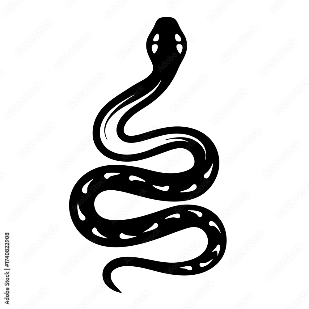 Fototapeta premium Elegant stylized black and white snake illustration coiled and ready to strike