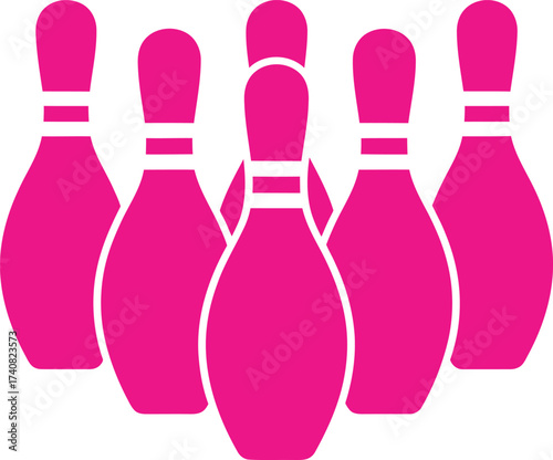 Bright pink bowling pins arranged in a classic formation