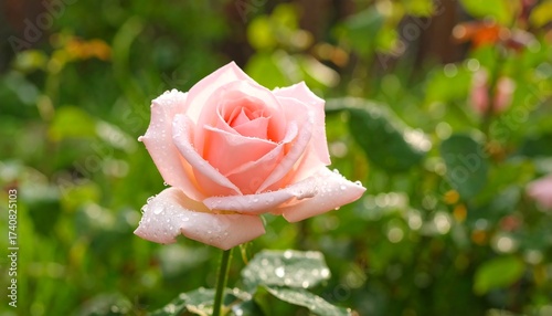 Soft pink rose in garden