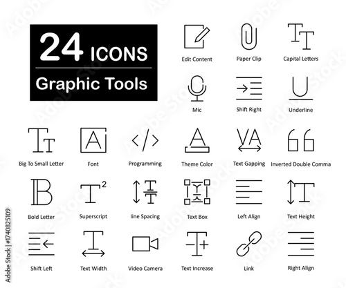 These are 24 beautiful small, pixel perfect graphic tools interface vector icons.