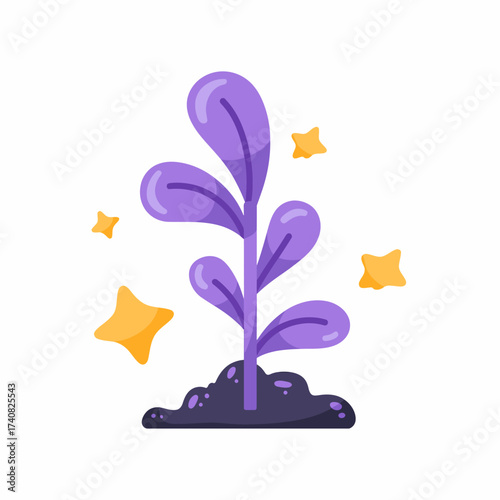 Magical plant growing from soil with glowing stars in a clean modern design evoking growth and positivity for web and app usage