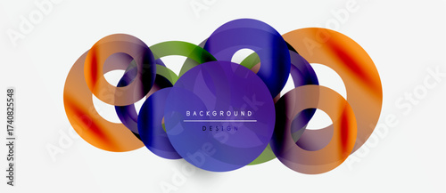 Abstract colorful shapes overlap, creating dynamic visual effect. Modern design elements suggest creativity, innovation. Background features text.