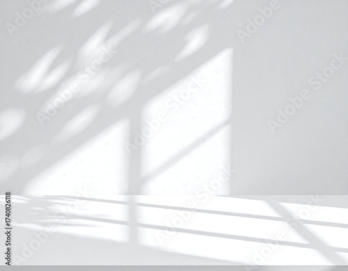 Soft shadows play on a bright white wall and floor