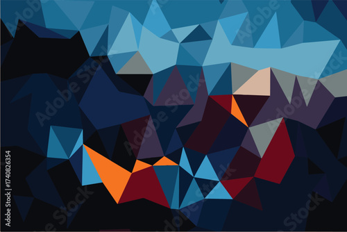 Dark Abstract Geometric Polygonal Mosaic Blue and Orange
