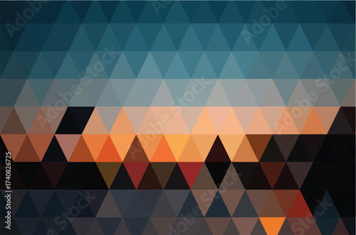 Geometric Triangle Mosaic Sunset Colors and Dark Blue Sky