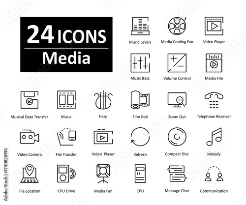 These are 24 beautiful small, pixel perfect electronics interface vector icons.