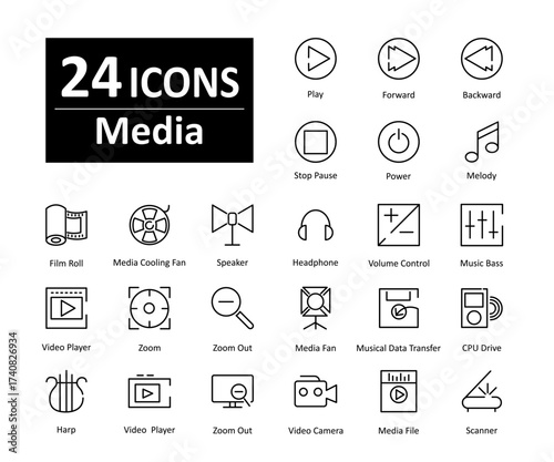 These are 24 beautiful small, pixel perfect electronics interface vector icons.