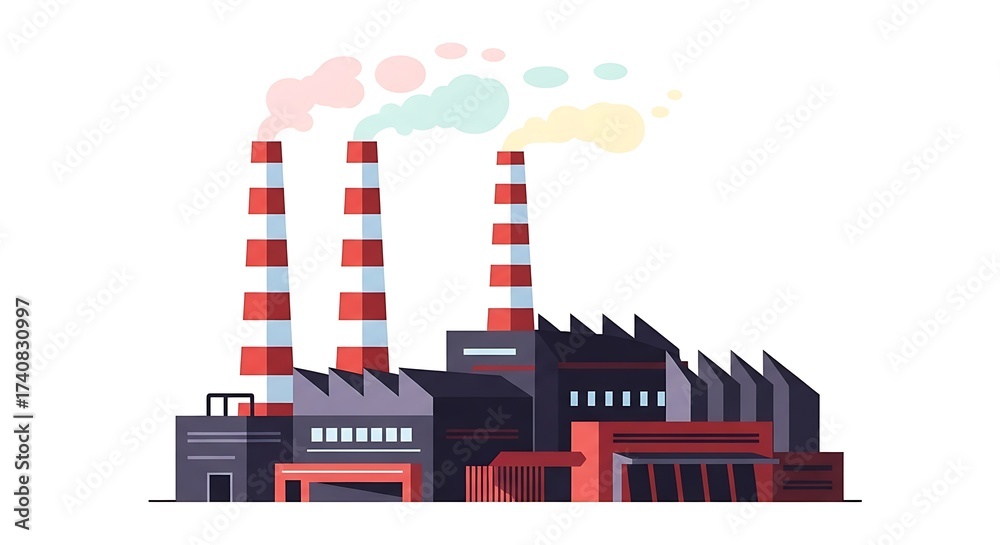 Obraz premium Industrial factory with smoking chimneys isolated on white background