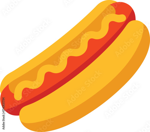 Stylized hot dog with wavy mustard on white background