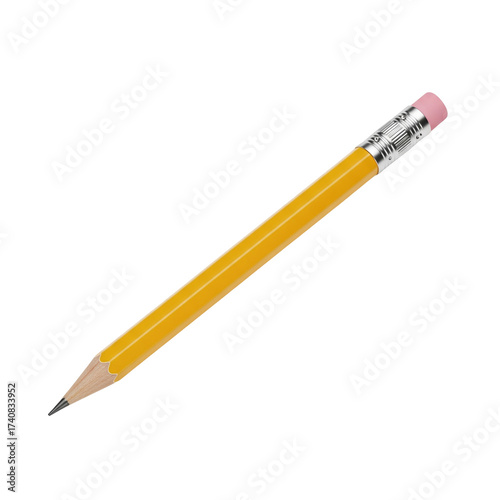 Classic yellow number two graphite pencil with pink eraser for drawing and writing office supply