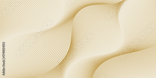 Abstract luxury background with gold wavy curve lines pattern (guilloche curves) in premium colors. Elegant vector golden diagonal striped texture template for banner, business card, headline backdrop
