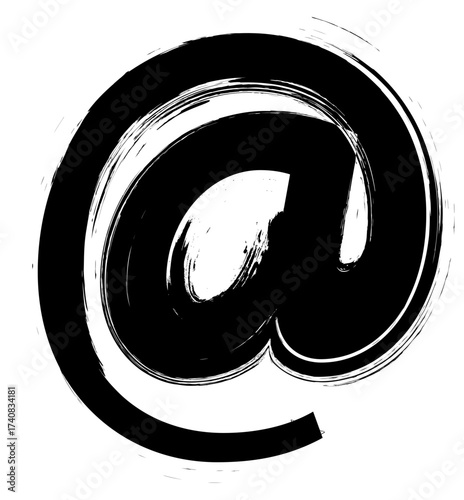 Black and white vector illustration of the at symbol (@), commonly used in email, internet communication, social media, and digital design.