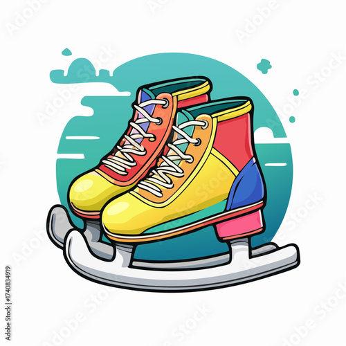 Colorful ice skates with transparent background