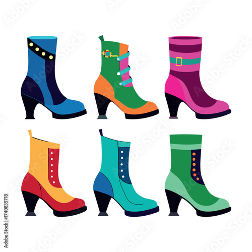 Set of vector illustrations of women's boots of different models
