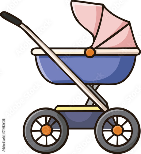 Baby Stroller Vector Nursery Cartoon Illustration