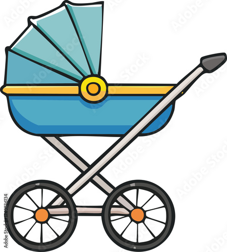 Baby Stroller Vector Nursery Cartoon Illustration