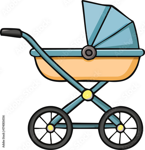 Baby Stroller Vector Nursery Cartoon Illustration
