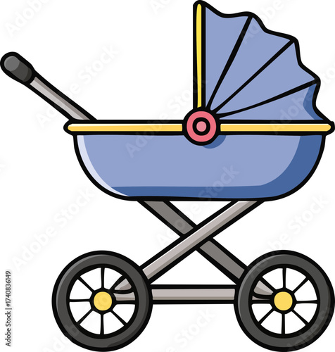 Baby Stroller Vector Nursery Cartoon Illustration