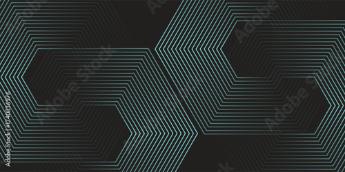 Dynamic turquoise neon hexagonal lines form a striking geometric pattern on a black background, evoking modern technology, futuristic design, and digital aesthetics