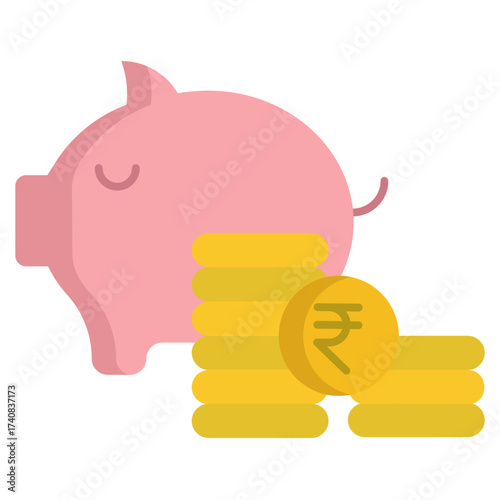 piggy bank rupee flat icon design