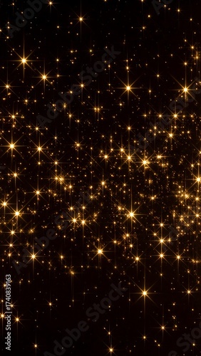 Sparkling gold stars on black background