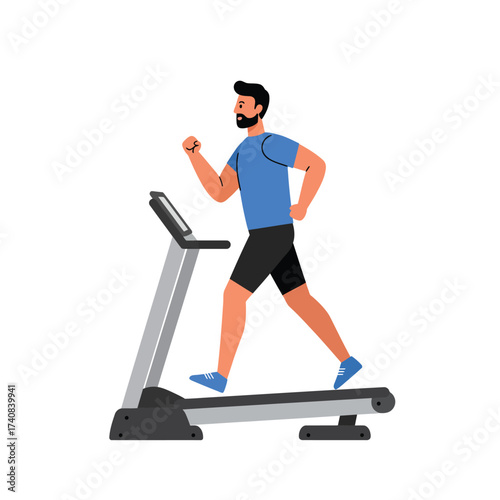 Man running on a treadmill for cardio workout and fitness training indoors illustration