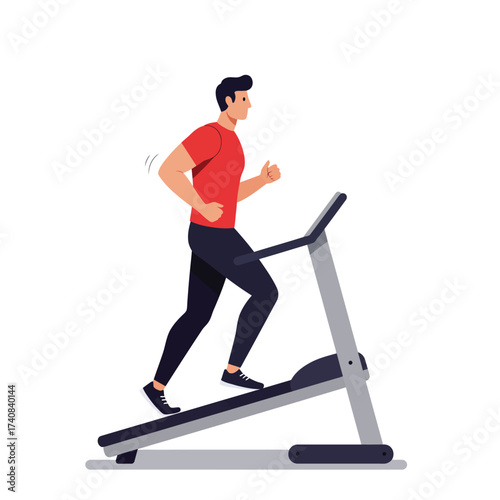 Man running on treadmill for fitness exercise and healthy lifestyle illustration