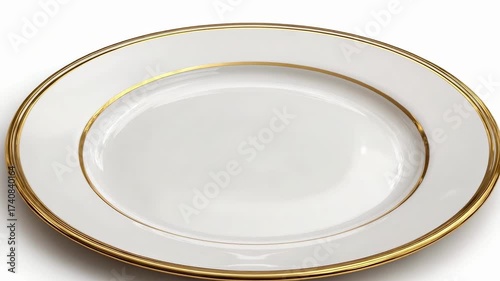 White porcelain plate with a gold rim.
